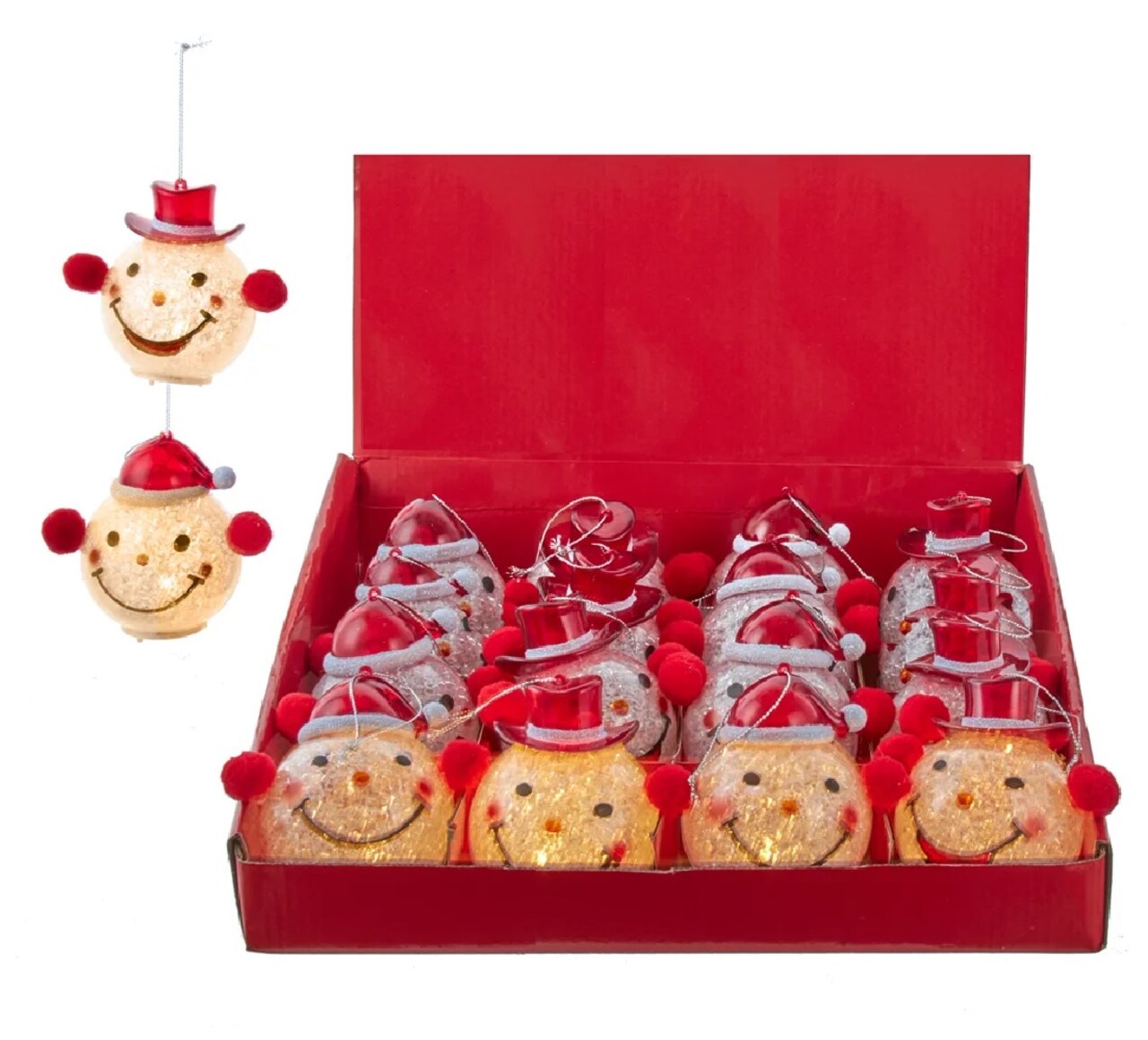 KSA Pack of 16 Battery Operated LED Lighted Snowman Head Christmas Ornaments 3.5”